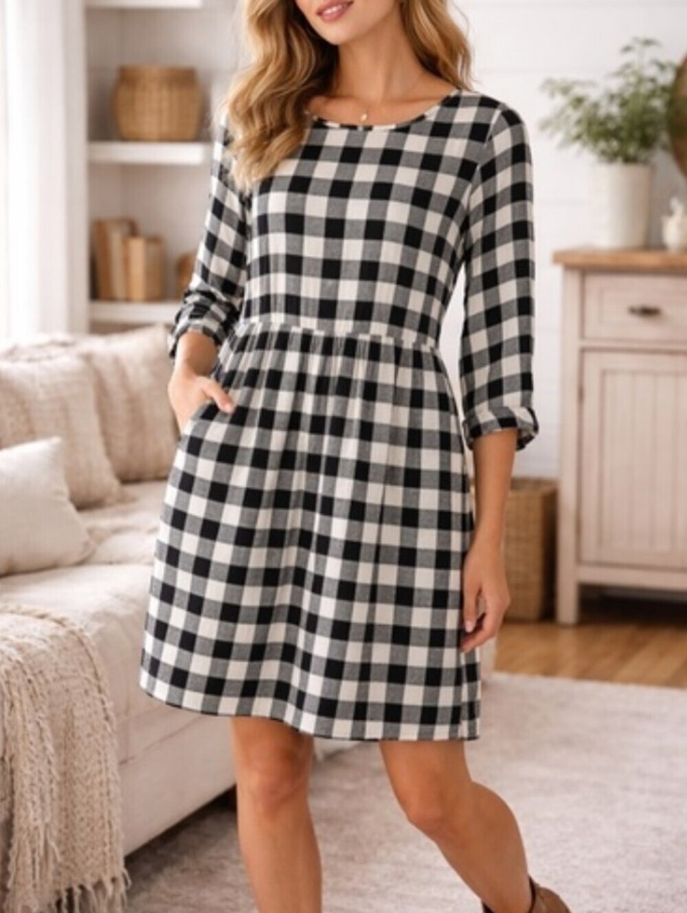 J. Jill Black & White Gingham Mini Dress